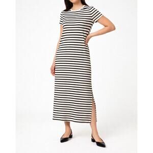 SPANX AirEssentials Maxi Dress S Black White Striped Stretch Casual